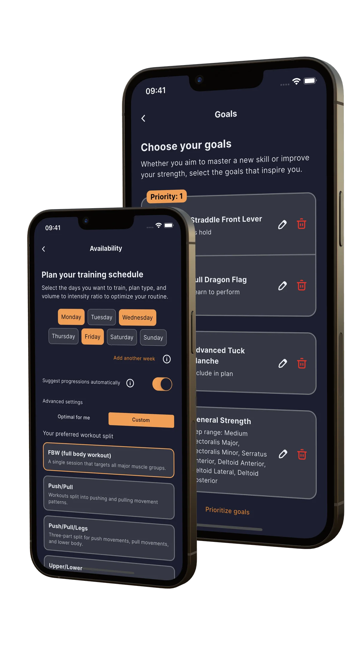CaliApp workout generator screen